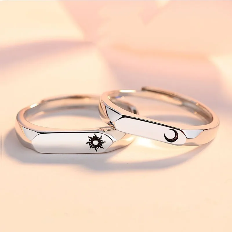 

2 Pcs New Sun Moon Lover Couple Rings Charm Adjustable Open Ring For Women Men Wedding Engagement Promise Jewelry Engaged Gifts