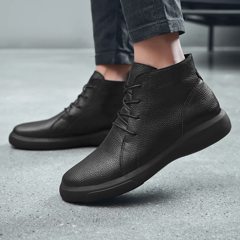 Ботинки мужские кожаные на шнуровке повседневные ботильоны байкерские базовая