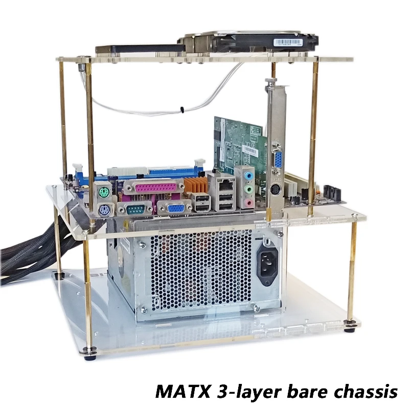 

Прозрачный чехол MATX с оголенным кронштейном, блок питания ATX SFX, 3-слойный Открытый Чехол для компьютера, тестовая платформа «сделай сам»