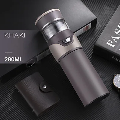 280ml Khaki Термос для заварки чая из нержавеющей стали 304, вакуумные склянки и бутылки с чайным фильтром, две крышки - Цвет: 280ml Khaki