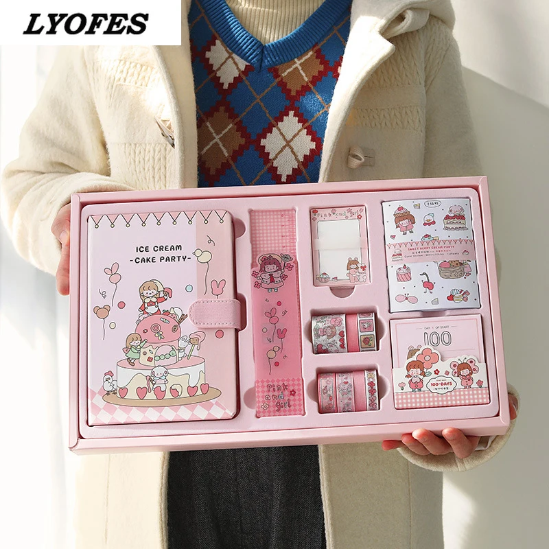 

Корейские кавайные канцелярские принадлежности-ежедневник, со школьной милые офисные принадлежности и лентой Васи, в подарочной коробке