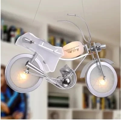 Алюминиевая стеклянная мультяшная люстра в форме мотоцикла E14 Светодиодная