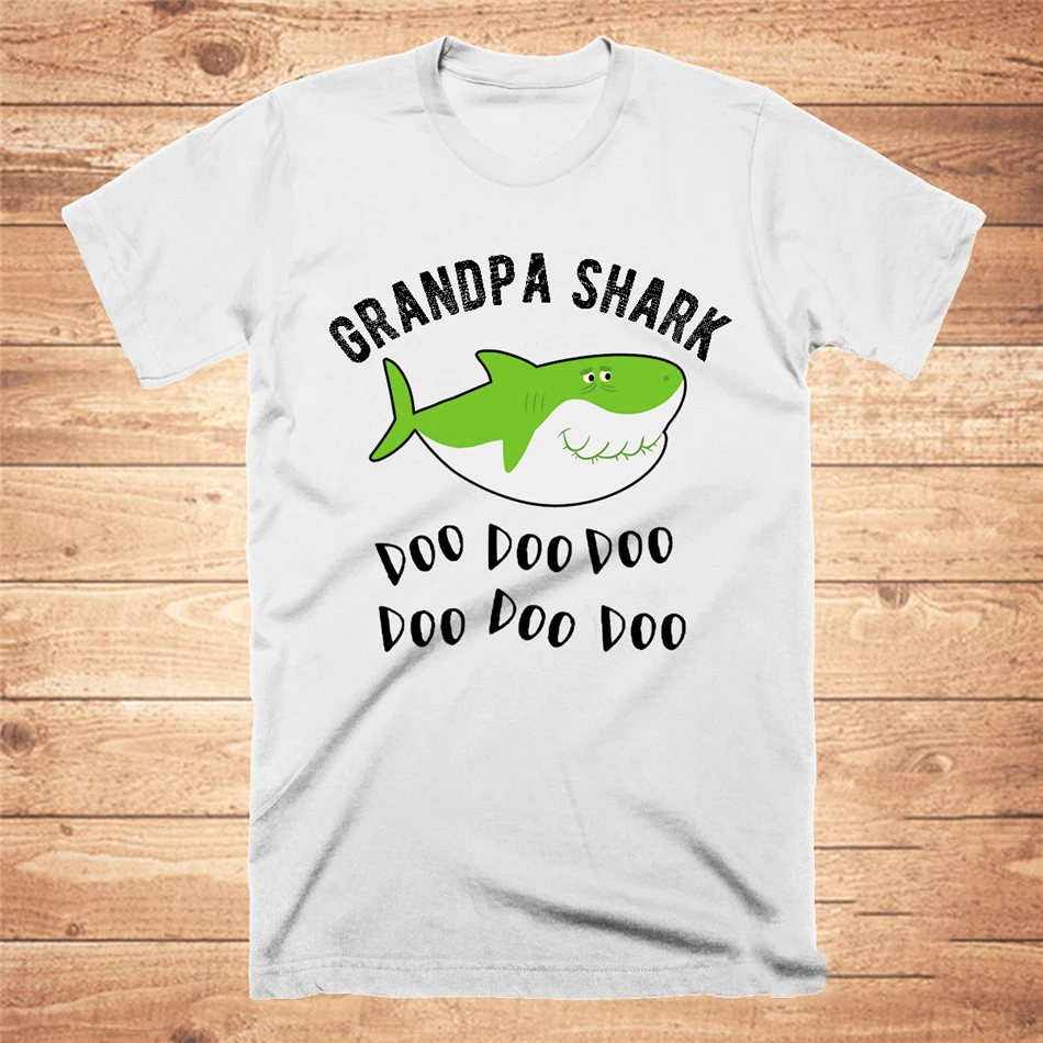 Рубашка с акулой и дедушкой Забавные футболки Shark подарок на день рождения