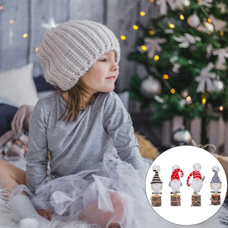 

4Pcs Christmas Gnomes Place Card Holder Table Number Holders Table Picture Holder for Christmas Party Favors Gifts