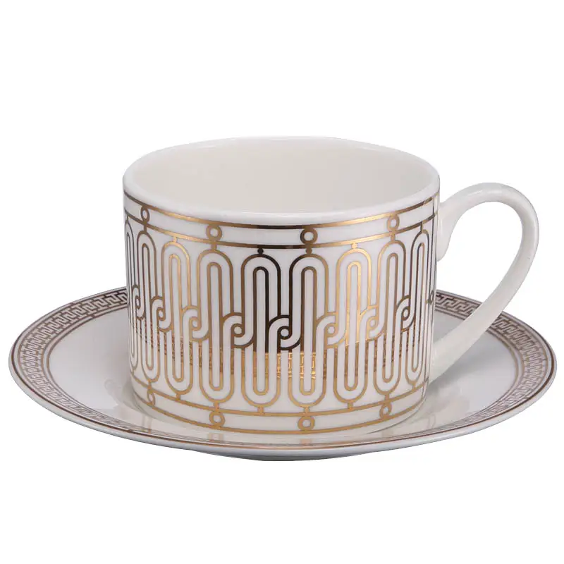 Золотая креативная кофейная чашка, роскошный Европейский дизайн, набор чайных чашек из костяного фарфора с ручкой, белая фарфоровая посуда ...