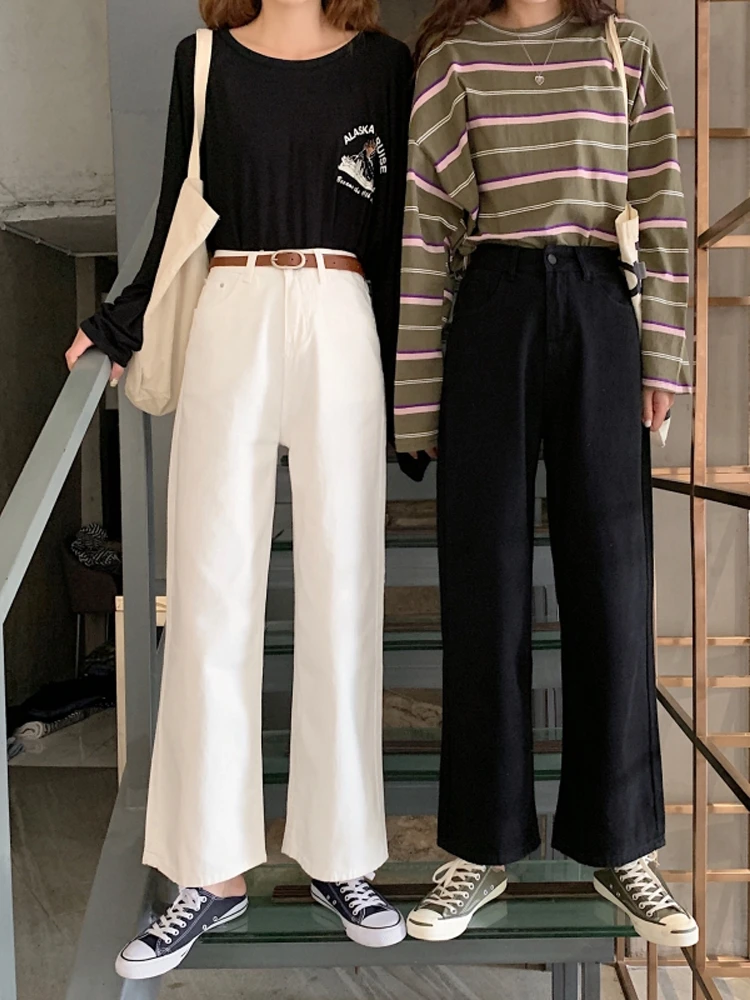 Джинсы-шаровары женские с высокой талией бежевые черные | Женская одежда