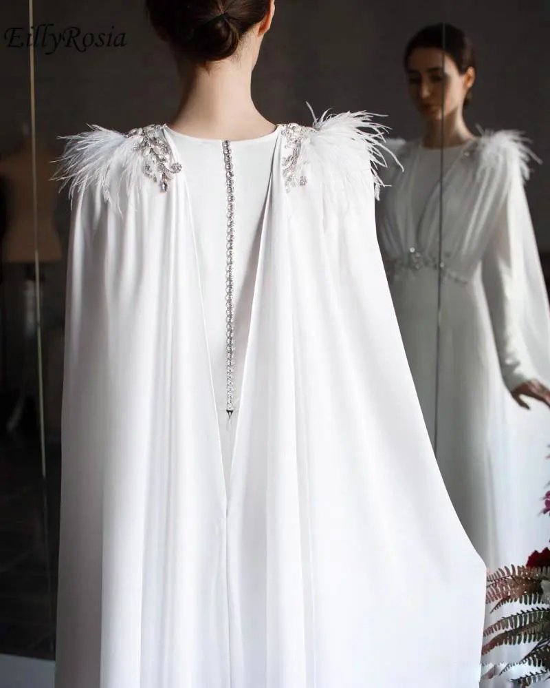 Белое вечернее платье с длинным рукавом и накидкой элегантное обручальное