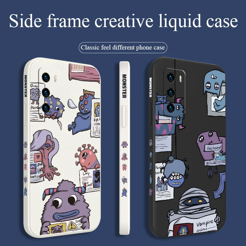 

Inverted Monster Phone Case For Huawei P40 P40Lite P30 P20 Mate 40 40Pro 30 20 Pro Lite P Smart 2021 Y7a Liquid Silicone Cover