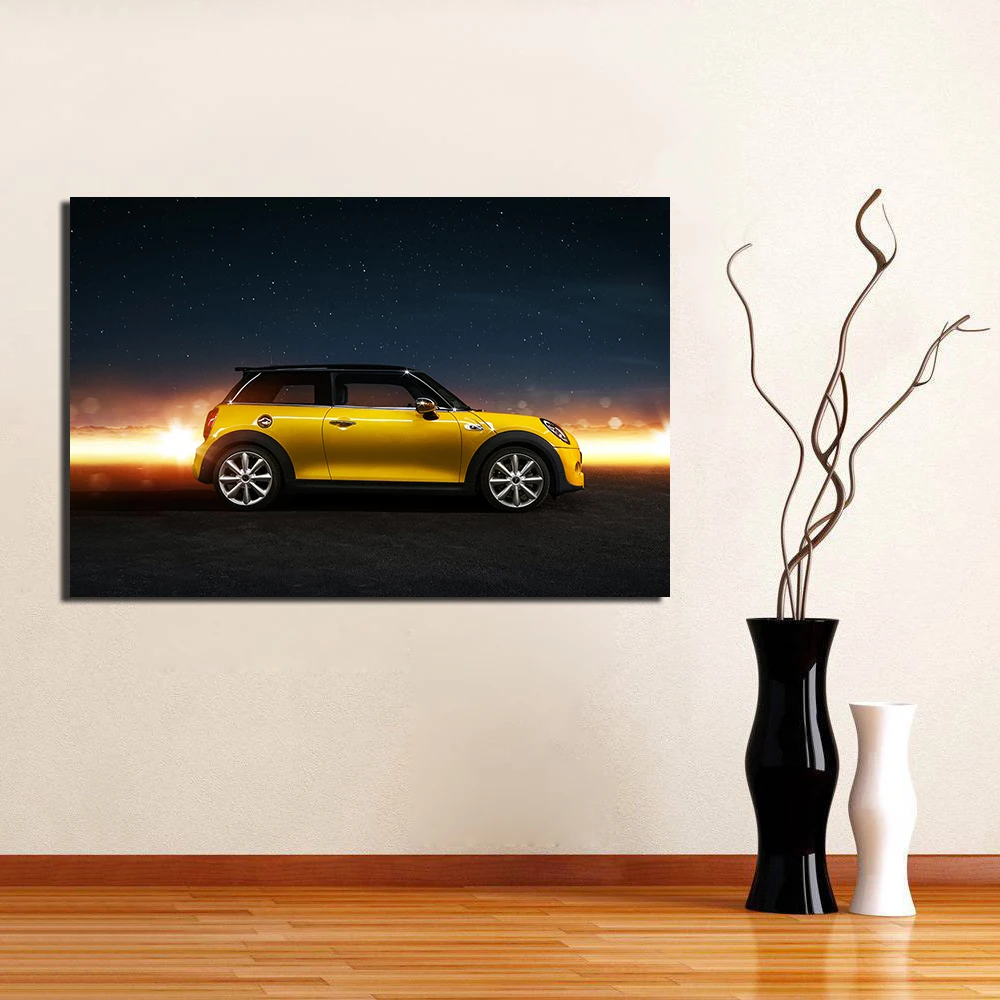 Желтый Mini Cooper S настенные художественные плакаты и принты в рамке холст Картины