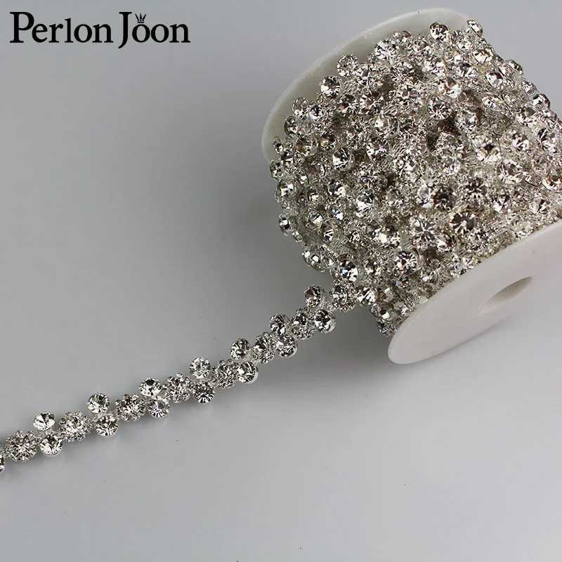 

5yard/lot 2 to 1 array symmetry crystal rhinestones trim Ribbon silver base metal chain for dress bag shoes accessories ML018