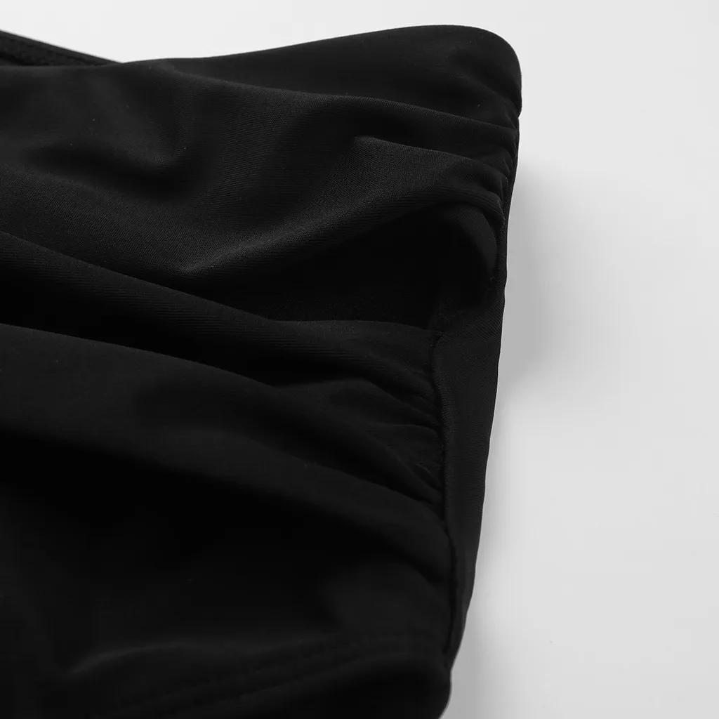 Купальник-бикини женский с высокой талией и рюшами утягивающий живот черные