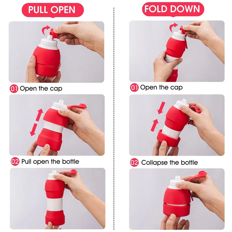 

Creative Silicone Folding Water Bottle Telescopic Running Water Cup With Lock/Lid Buckle Portable Large Capacity Shatter-proof