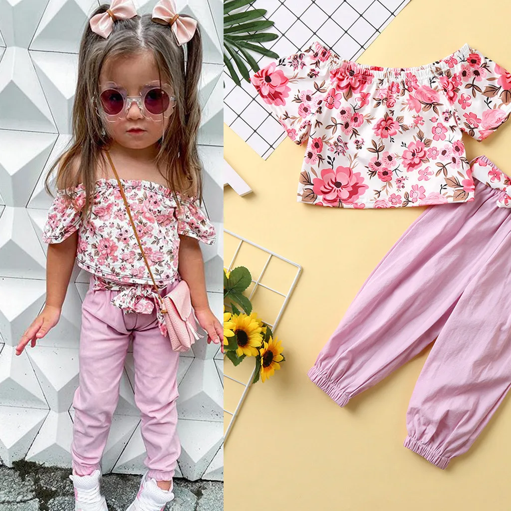 (12M 5T) новый костюм для девочки летний Модный цветочный топ с коротким рукавом +