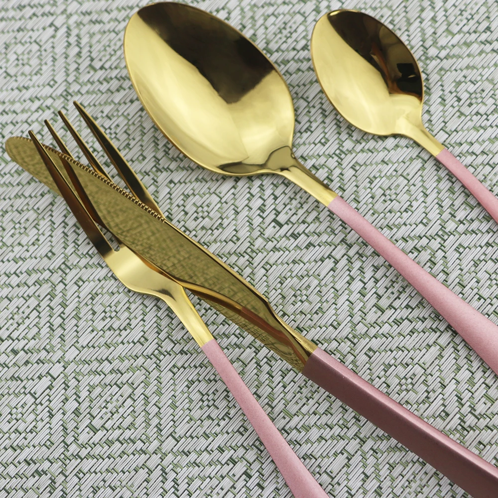 1 шт Блестящий Золотой набор посуды нож вилка ложка столовых приборов 304