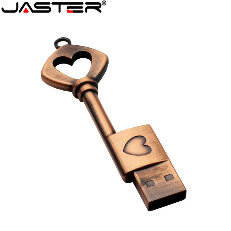 

JASTER Copper love heart shaped key usb flash drive pendrive pen drive 4gb 16gb 32gb 64gb metal keys memory Stick wedding gift