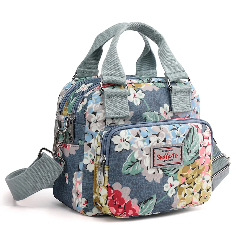 Printed Flower Nylon Messenger Bags Multi-pocket Ladies Hand