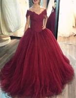 dark red ball gown quinceanera dresses off shoulder lace tulle plus size burgundy prom dresses sweet 16 gowns