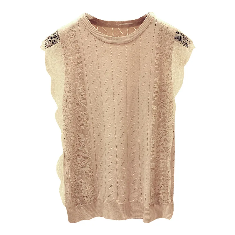 Лето 2020 новый корейский стиль кружевной вязаный жилет женская верхняя одежда без