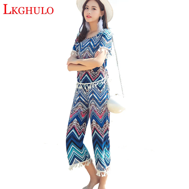 2019 г. Женский комплект 2 шт. в богемном стиле летние модные топы с короткими