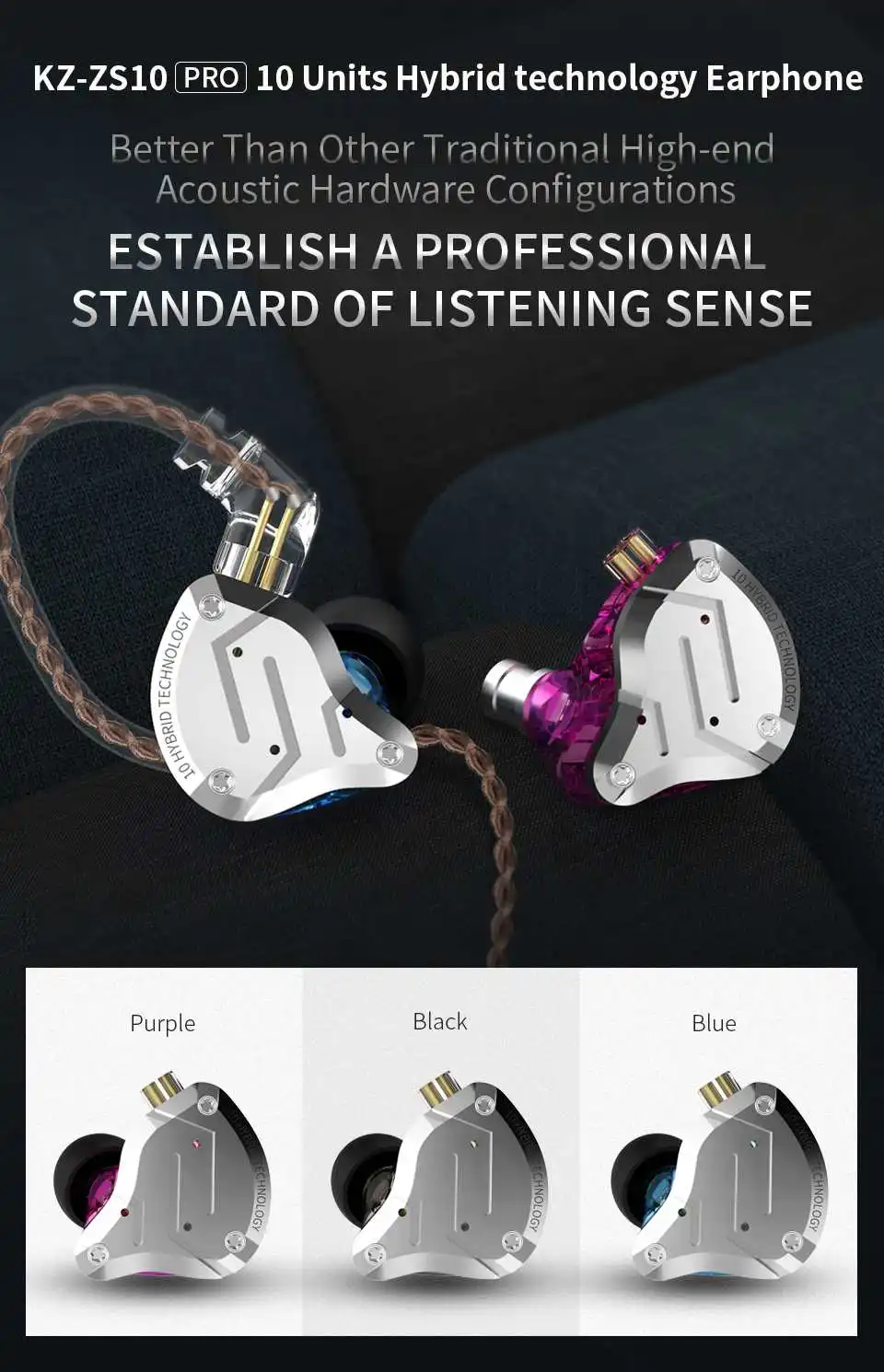 KZ ZS10 Pro 3,5 мм проводные наушники 4BA 1DD 10 единиц HiFi гарнитура тяжелый бас шумоподавление катушки железные наушники с HD микрофоном