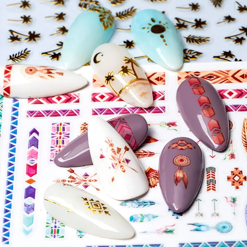 1 шт. 3D наклейки для ногтей голографические золотые металлические переводные