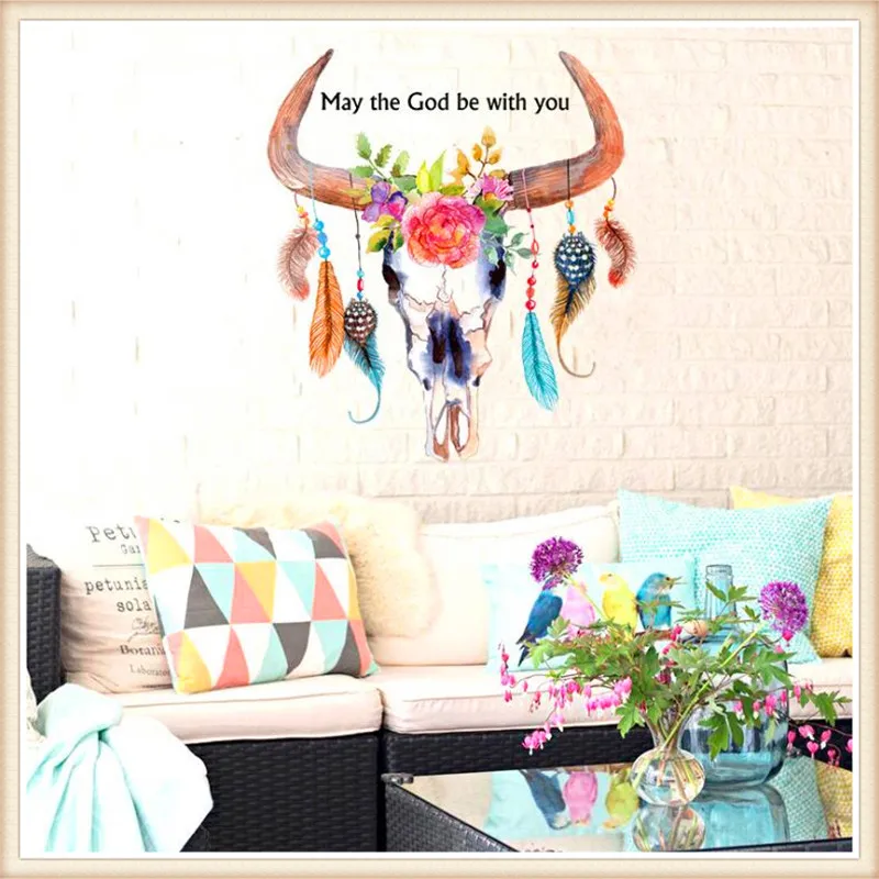 Абстрактная роспись красочная голова быка 3D Наклейка на стену Гостиная Спальня