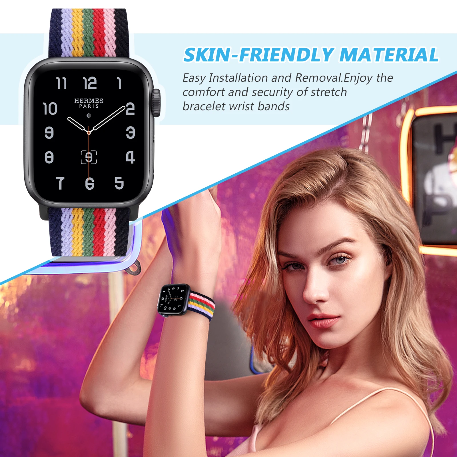 

Compatible with iWatch 44mm 40mm Adjustable Stretch Braided Sport Elastics Women Men Strap Scrunchie Band for Apple watch SE