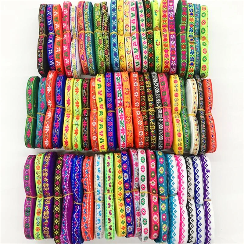 3/8 &quot9 мм ширина вышитая Цветочная Лента кружевная Обрезка ткань жаккардовая