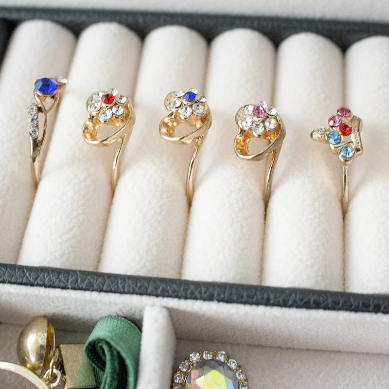 

Double Tiers Jewelry Storage Box PU Leather Ring Organizer Jewellery Case Necklace Box Black/White/Pink PU Jewelry Organizer Box