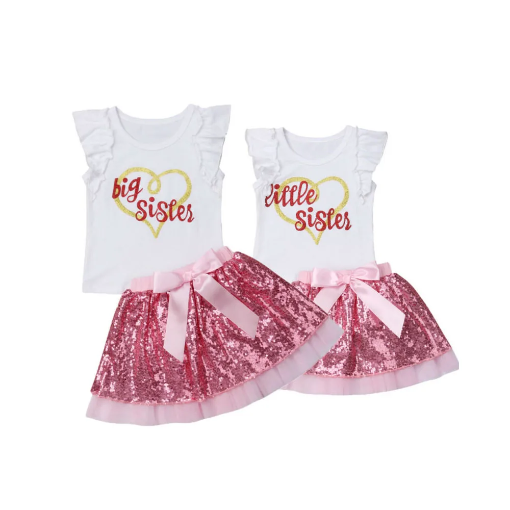 Одежда для маленьких девочек комплекты одежды с маленькими Big Sister (старшая