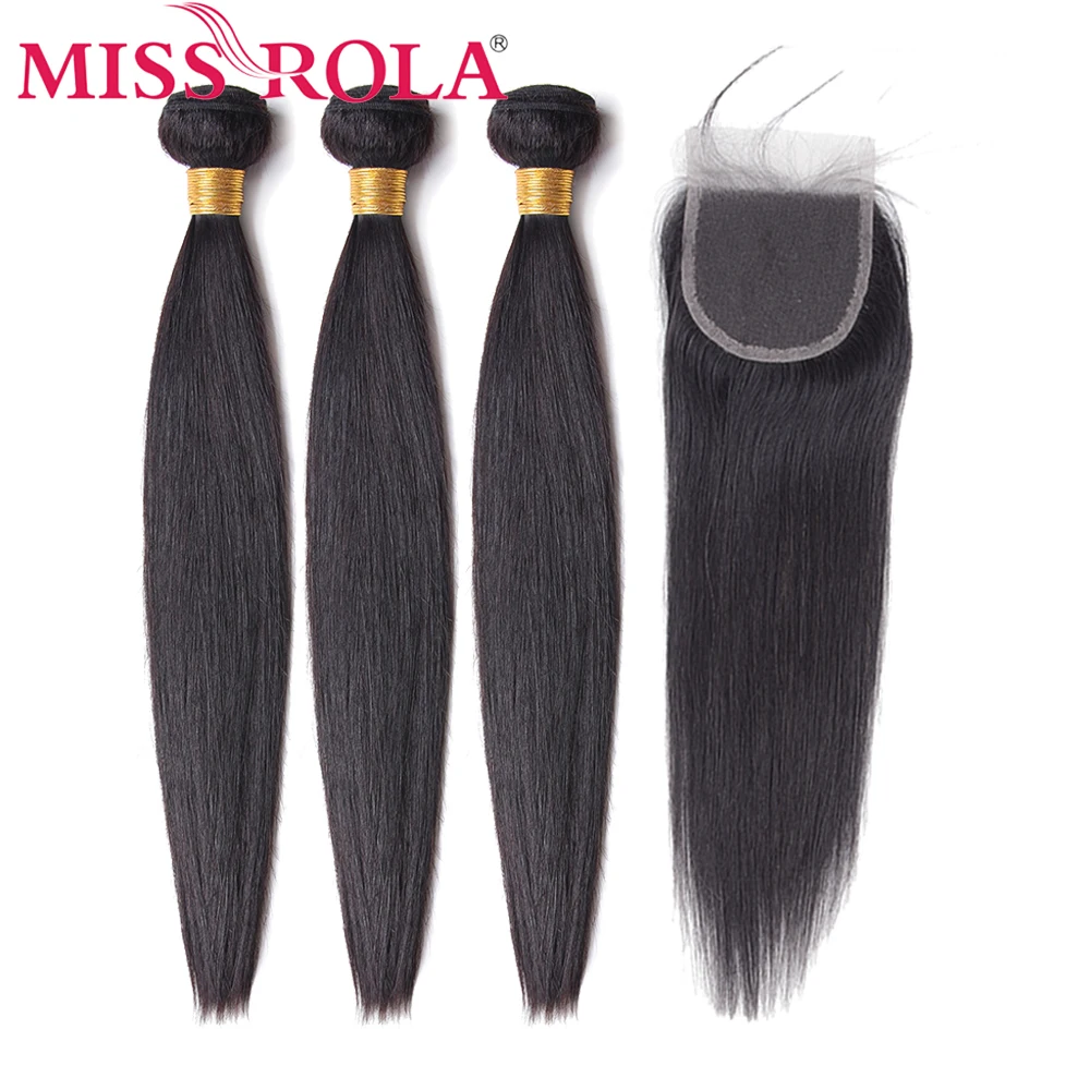 Miss Rola Hair Non-Remy прямые малайзийские волосы плетение пучков человеческих волос 3 пучка с 4*4 закрытие натуральный цвет 8-26 дюймов