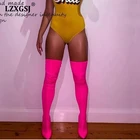 Женские сапоги-стрейч до колена, новинка 2021, женские сапоги выше колена, сапоги на тонком высоком каблуке для девочек, розовые сапоги до бедра для женщин