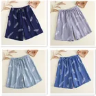 Мужские короткие штаны для сна, хлопковая марлевая Пижама, летние пляжные шорты, домашние штаны, одежда для сна, свободная Пижама большого размера с принтом