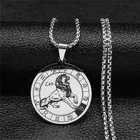 12 constellations stainless steel leo necklace womenmen silver color pendant necklace jewelry colla n260s03