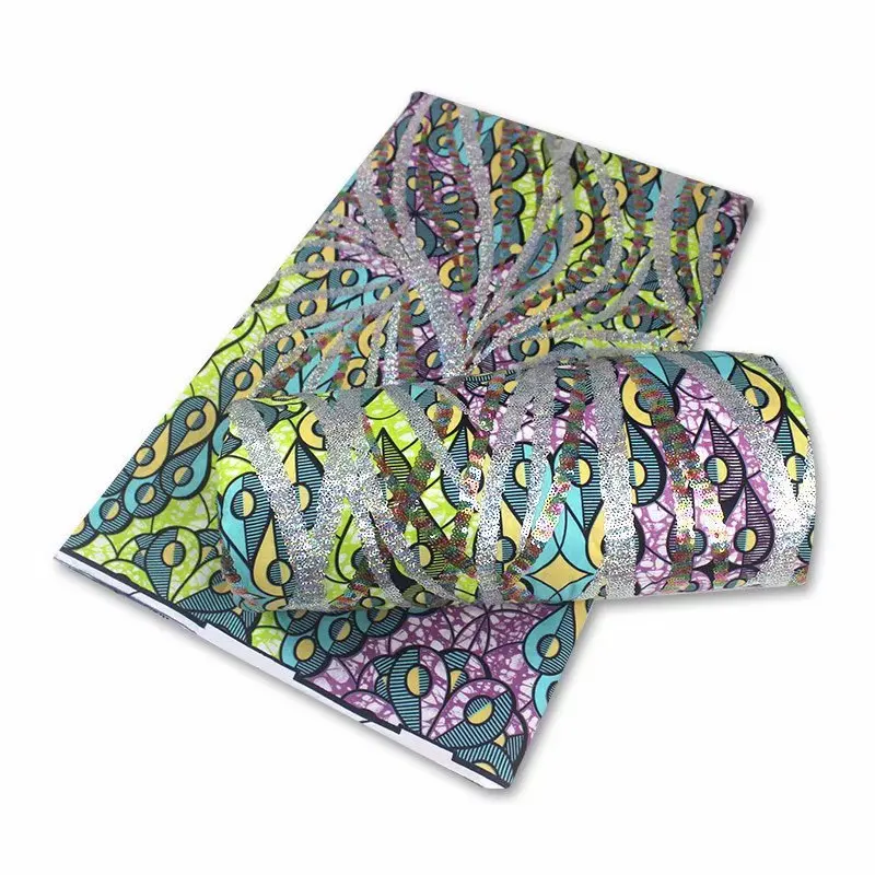 

Full Sequins wax African Wax Print Fabric soft 100%Cotton Ankara Sewing Material For Dress Ankara Wax print Fabric 6 yards F5-14