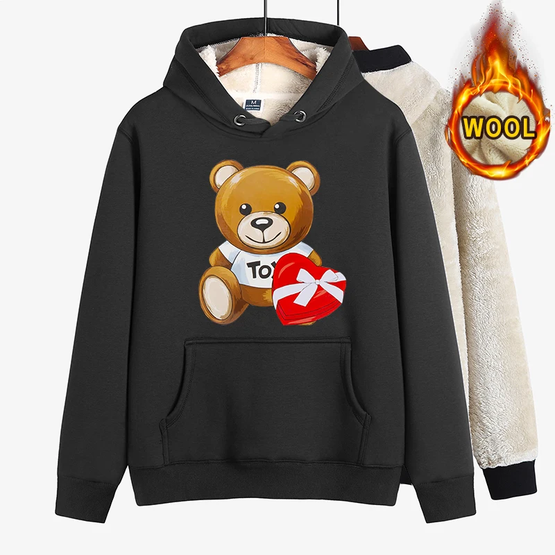 

Cute Teddy Bear Print Hoodie Warm Wool Loose Sport Long Sleeve Pullover Harajuku Hip Hop Streetwear Women Men Clothing S-4XL