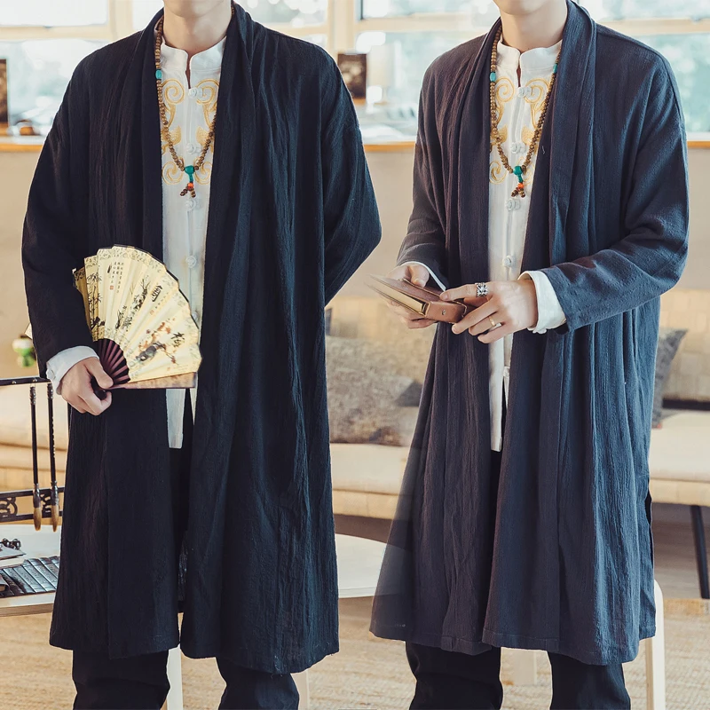 Asian Clothes Men Chinese Tang Suit Kung Fu Hanfu Robes Gown Japanese Kimono Haori Medieval Knight Viking Coats Cardigan Blouse |
