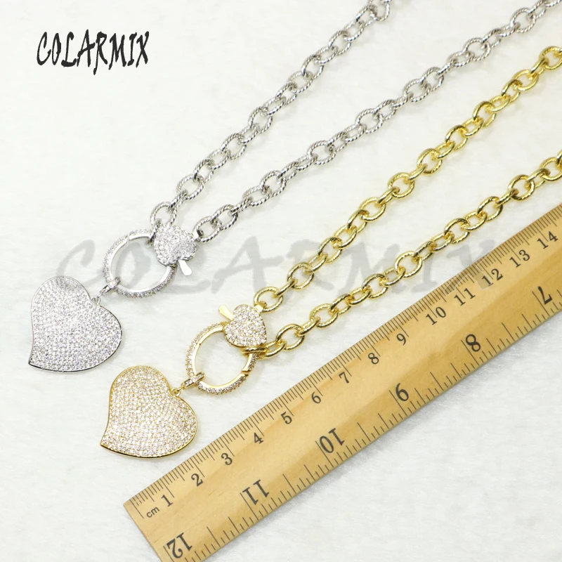 

2Pcs Zirconia heart pendant necklace link zircon clasp necklace pendant necklace wholesale metal Chain necklace 50509