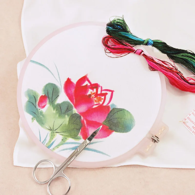 DIY Chinese Silk Suzhou Embroidery Kit with Hoop Flower Printed Pattern Needlework Handkerchief Handmade Sewing Art Craft | Дом и сад