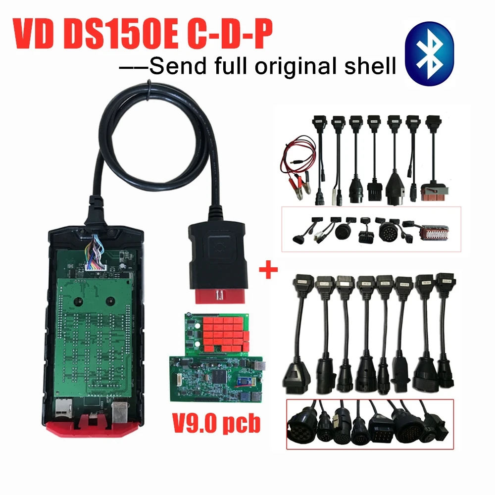 Бесплатная доставка новинка v9.0 плата vd ds150e cdp с bluetooth 2016R0/2015R3 OBD2 сканер инструмент