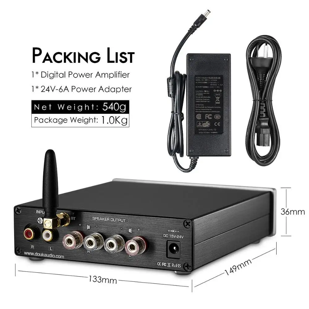 Усилитель звука Douk HiFi TPA3116 Bluetooth 5 0 APTX ES9018K2M DAC стерео усилитель мощности для