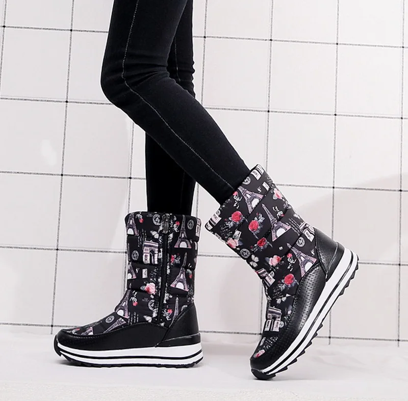 Зимние ботинки для русской зимы женские теплые зимние с круглым носком модная