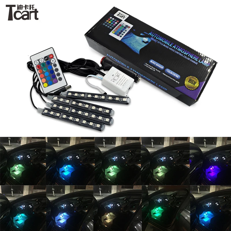 Светодиодная лента RGB для автомобиля декоративная лампа создания атмосферы в