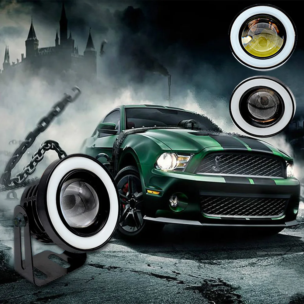 

2pcs 12V Universal Fog Light COB LED DRL Driving Lights Multiple Colors Choose Waterproof Super Bright Angel Eyes Fog Lamp 89mm