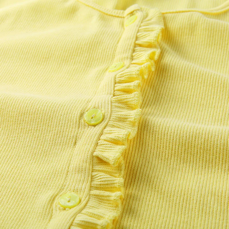 

Tossy Spring Yellow Aesthetic Outfits Short Sleeve Tops For Women Y2K Ruffled Knit Ribbed Mini Crop Top Cardigan Girls T-shirt