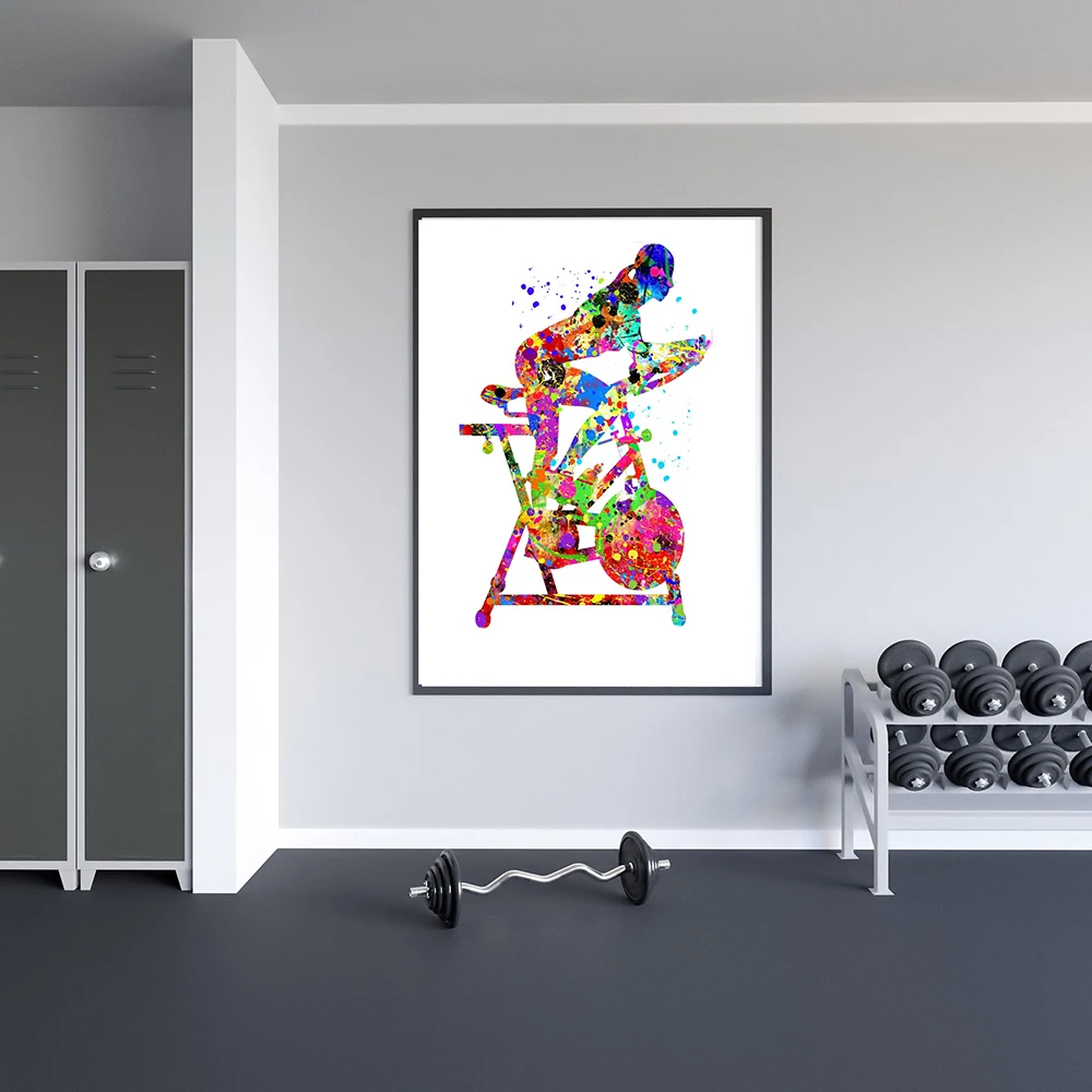 Плакаты с цветными рисунками для упражнений в помещении велосипед мужчина