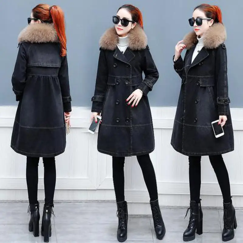 Модные женские зимние куртки 2019 Новые Длинные рукава Твердые двубортные средней