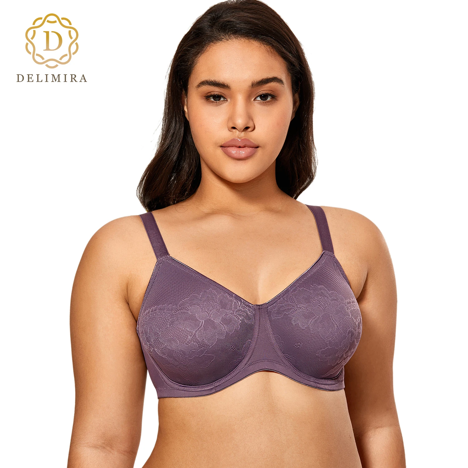 

DELIMIRA Women's Underwire Minimizer Bra Plus Size Jacquard Supportive Everyday Bras