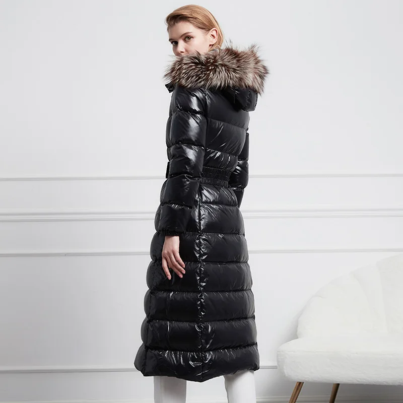 Женский пуховик с капюшоном длинная непромокаемая парка на утином пуху
