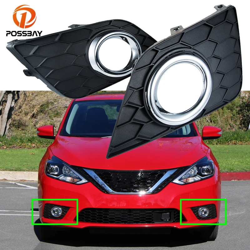 

POSSPAY 1Pair Car Fog Lights Covers Black ABS Plastic Bezel for Nissan Sentra 2016 2017 2018 Auto Foglights Headlights Frame Set